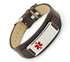 Brown Leather Medical ID Wrist Band with Stainless Steel ID