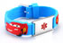Kid's Adjustable Blue Silicone and Stainless Steel Medical ID Bracelet - Cars