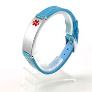 Blue Leather and Stainless Steel Medical ID Wrist Band