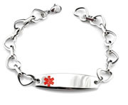 Stainless Steel Medical ID Bracelet with Hearts Chain